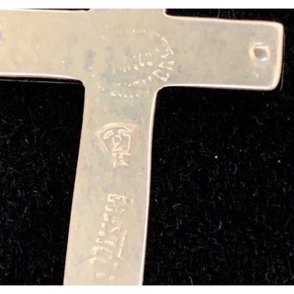 VTG Sterling Silver Cross Pendant Necklace Turquoise Onyx Inlays 7598 Mexico 18" - Picture 8 of 11